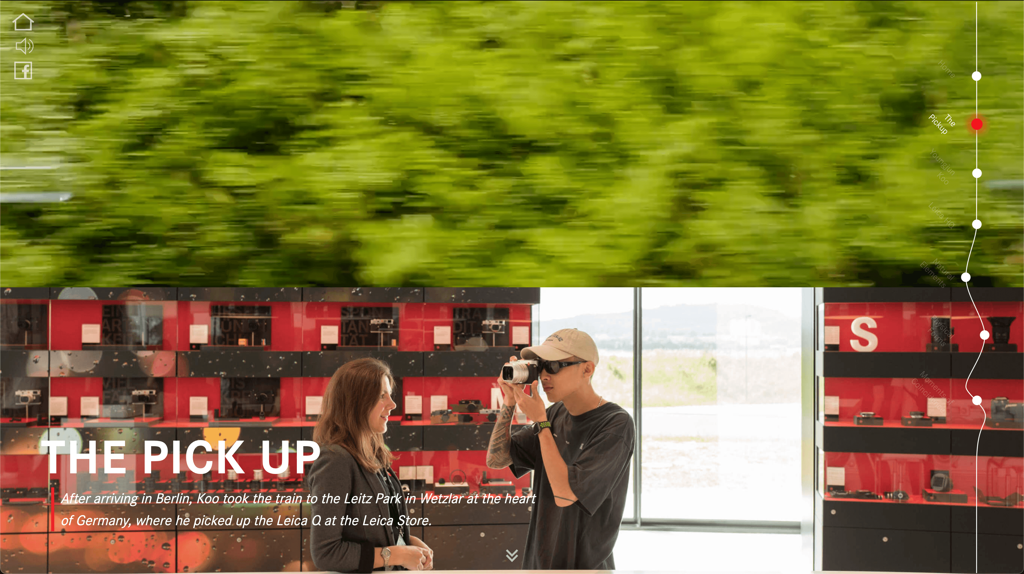 Leica Q campaign page showing a visitor collecting a camera at Leitz Park