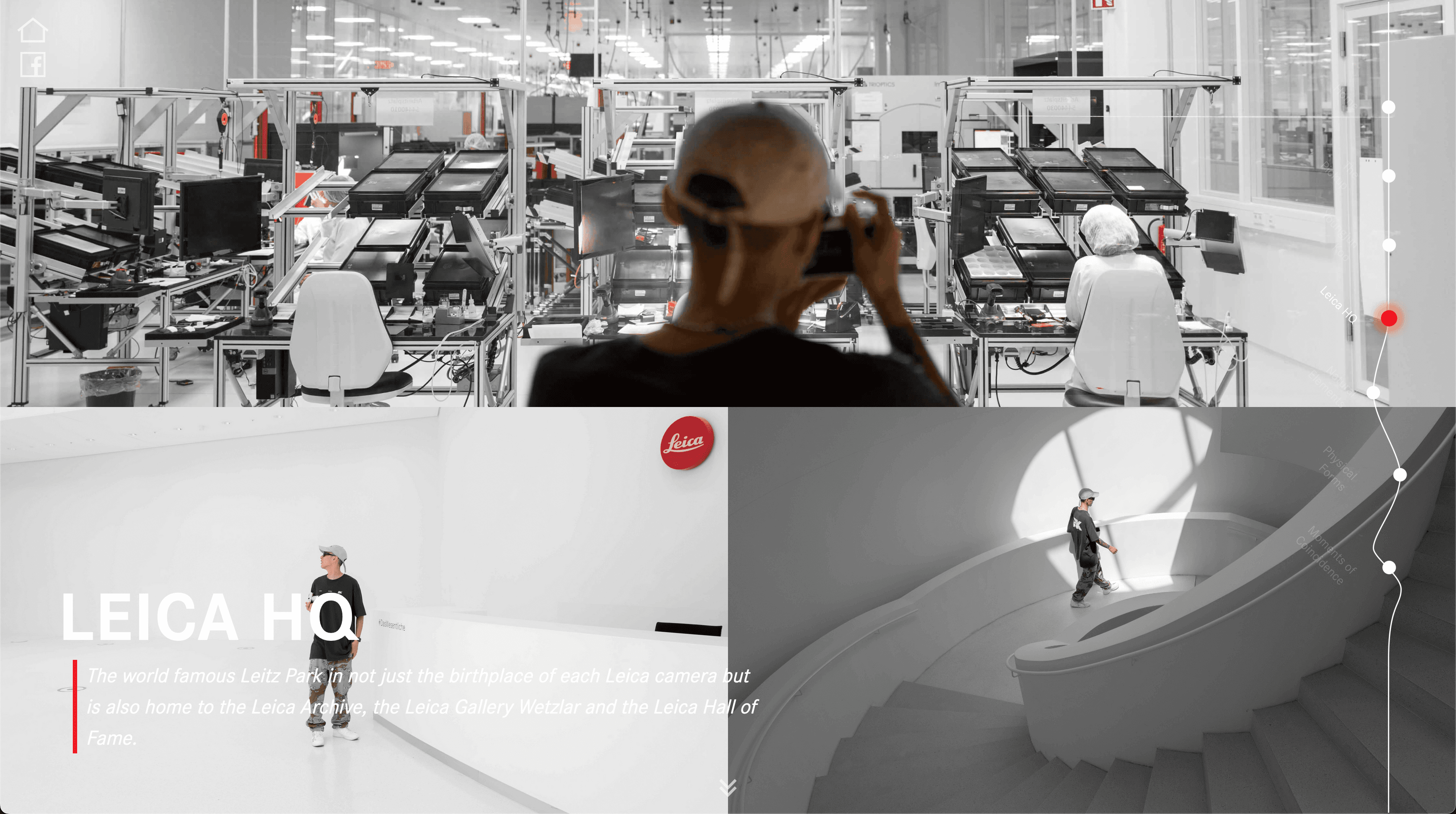 Leica Q campaign page showing the Leitz Park factory and gallery